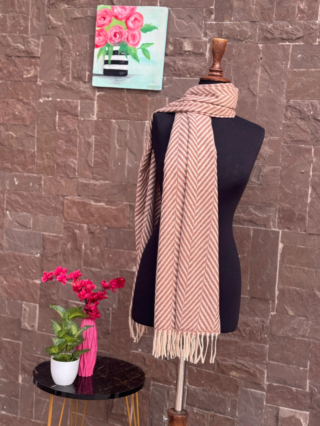 Chevron Wool Scarf -Brown