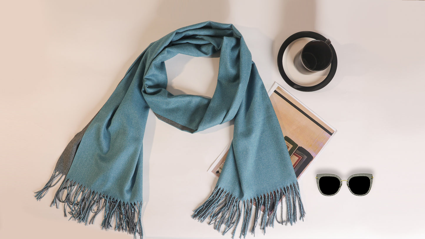 Double Sided Wool Scarf- grey blue