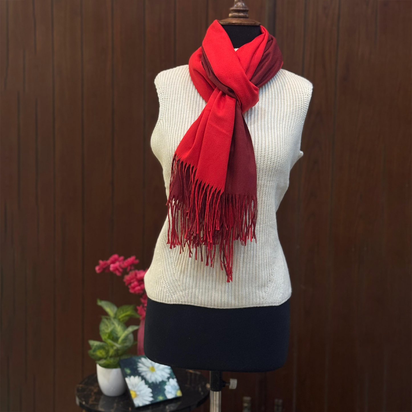 Double Sided Wool Scarf- Red