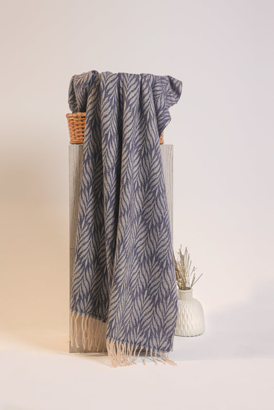 Chevron Wool Scarf -Navy Blue