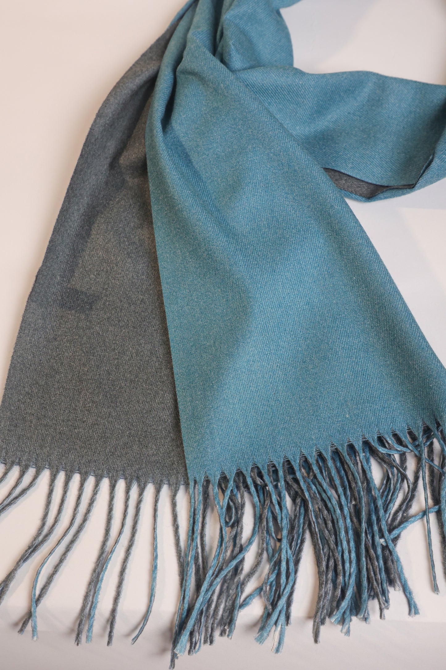 Double Sided Wool Scarf- grey blue