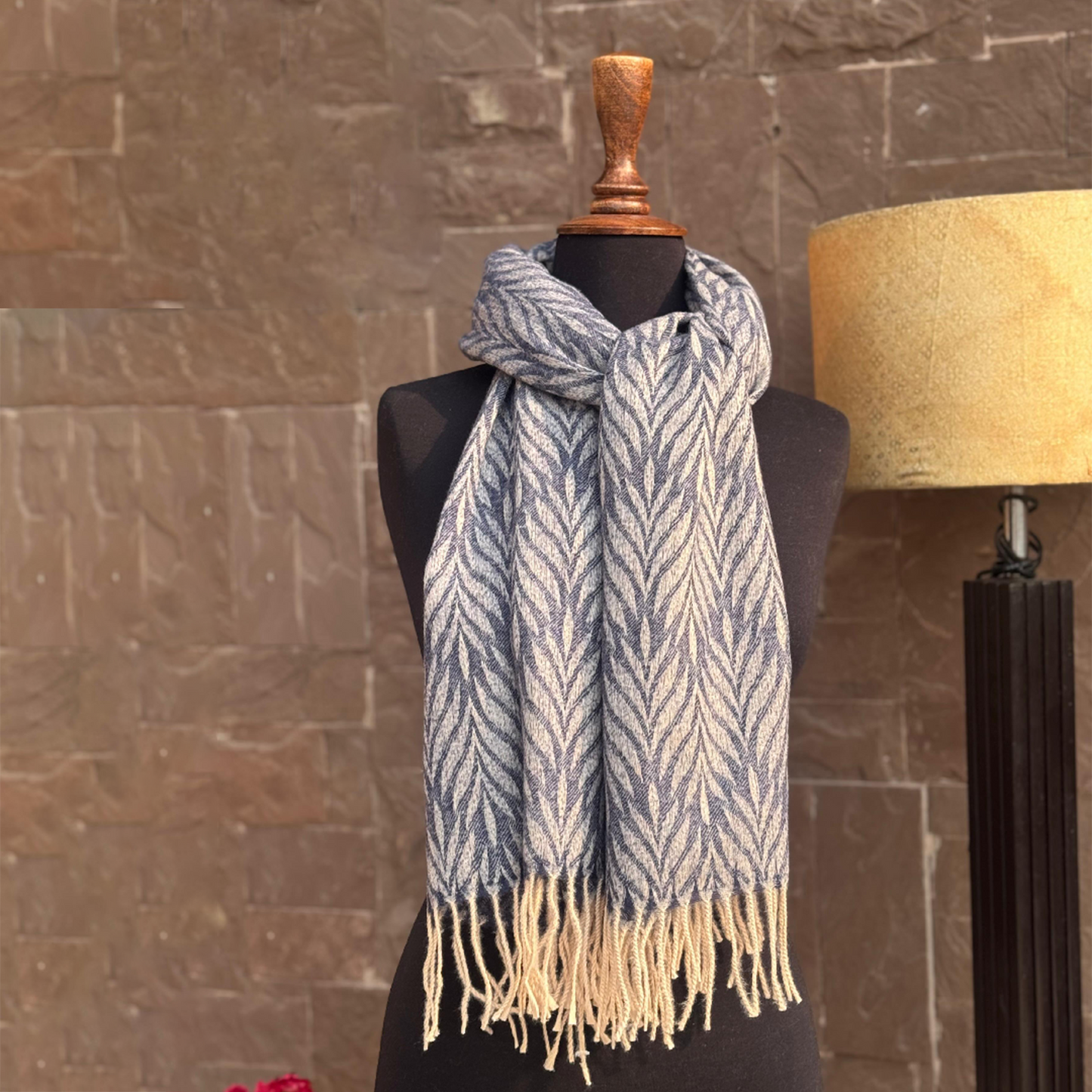 Chevron Wool Scarf -Navy Blue
